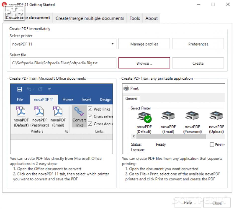 novaPDF 11 Printer Driver main screen