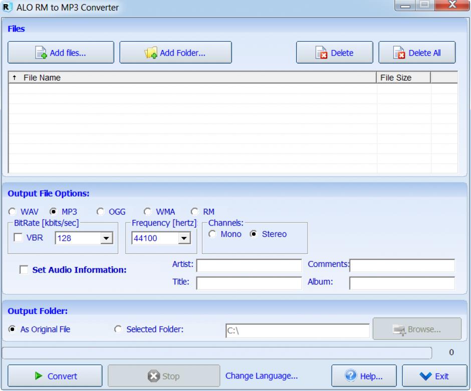 ALO RM to MP3 Converter main screen