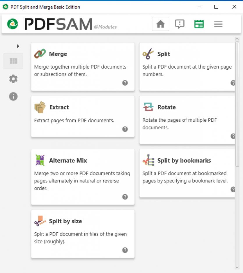 PDFsam Basic main screen