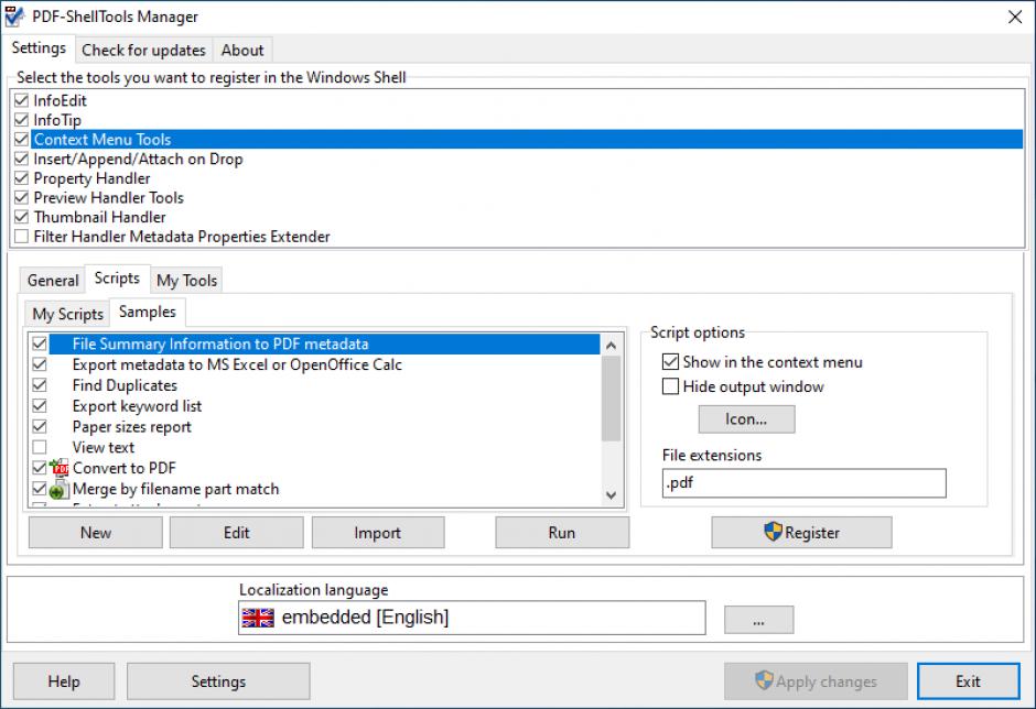 PDF-ShellTools Manager main screen