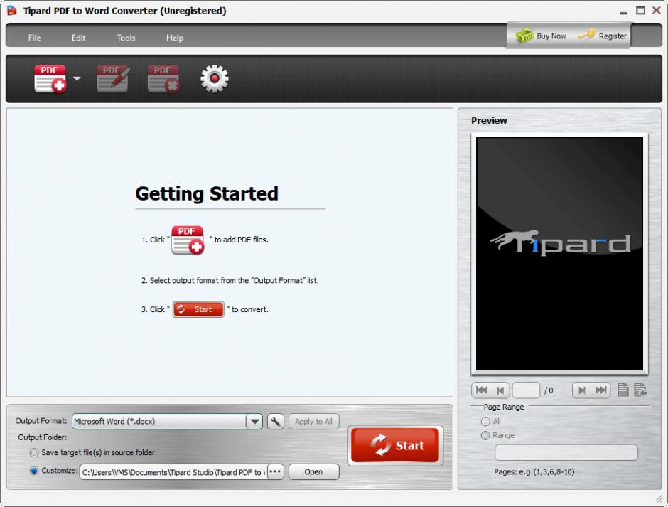 Tipard PDF to Word Converter main screen