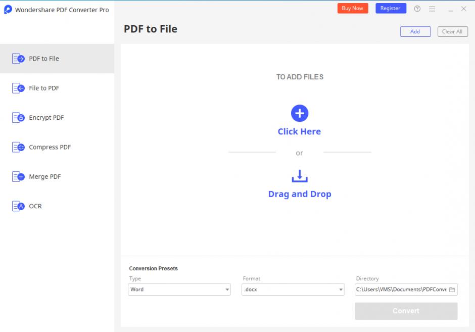 Wondershare PDF Converter Pro main screen