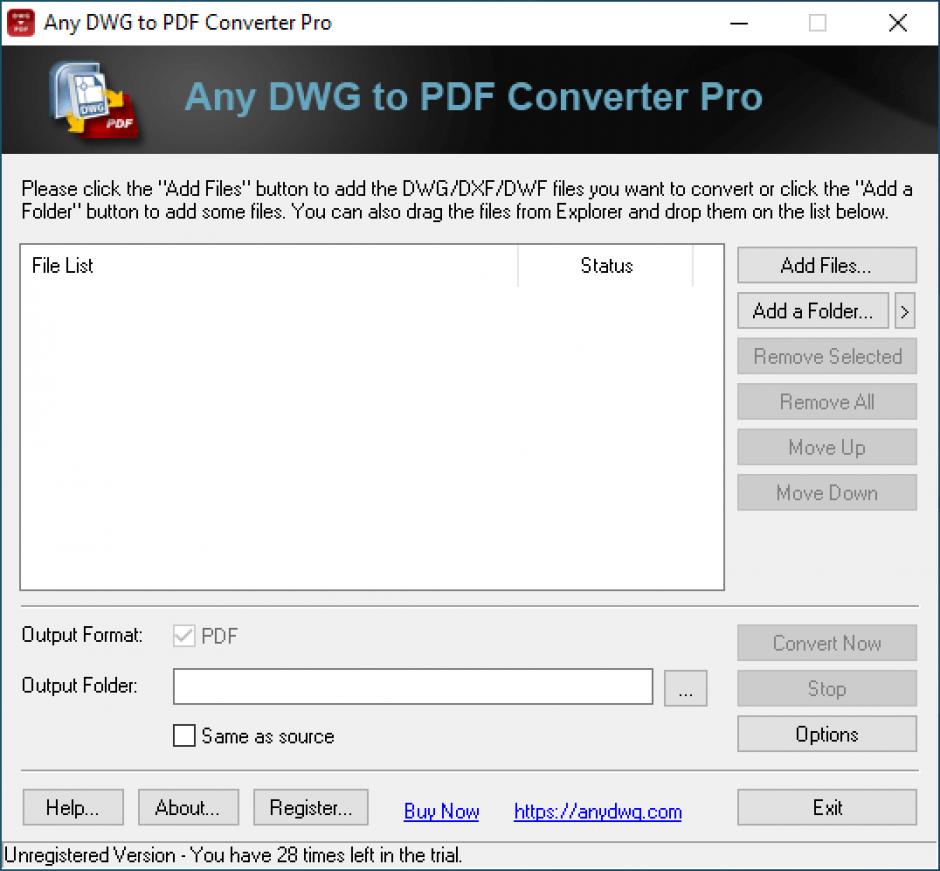 Any DWG to PDF Converter Pro main screen