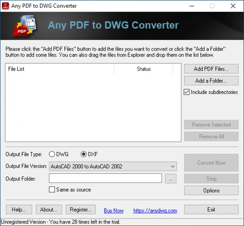 Any PDF to DWG Converter main screen
