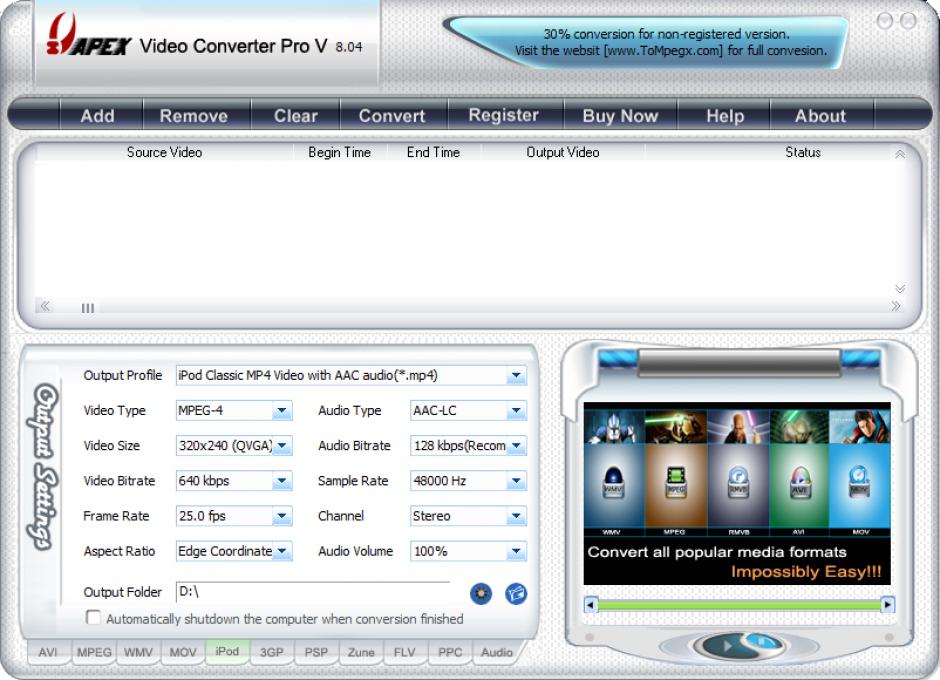 Apex Video Converter Pro main screen