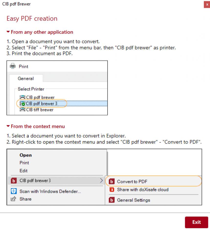 CIB pdf brewer main screen