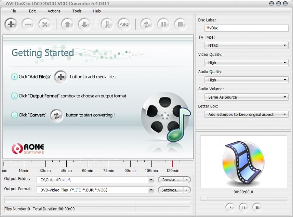 AVI DivX to DVD SVCD VCD Converter main screen