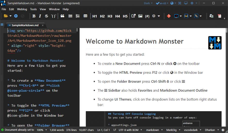 Markdown Monster main screen
