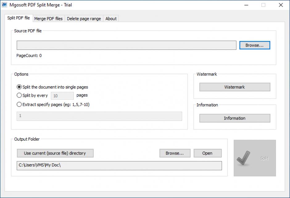 MgoSoft PDF Split Merge main screen