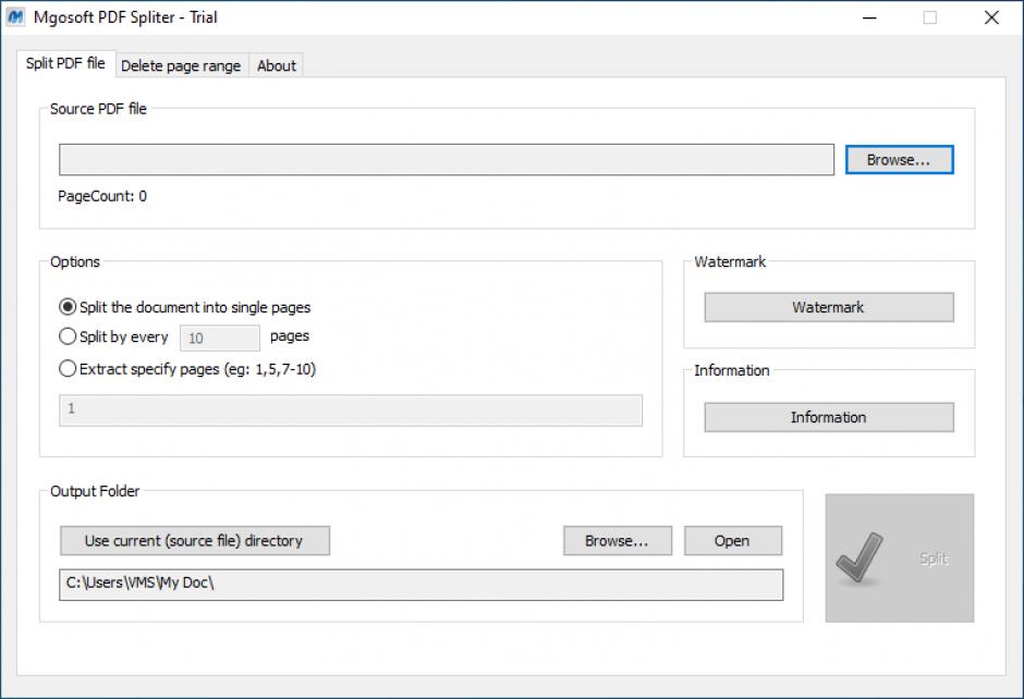 MgoSoft PDF Spliter main screen