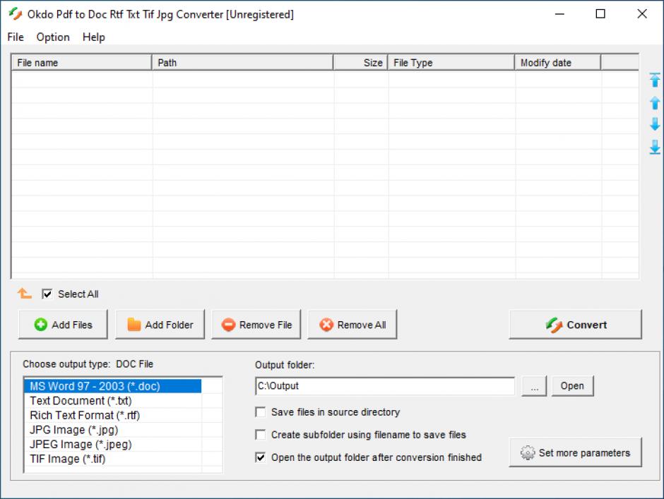 Okdo Pdf to Doc Rtf Txt Tif Jpg Converter main screen