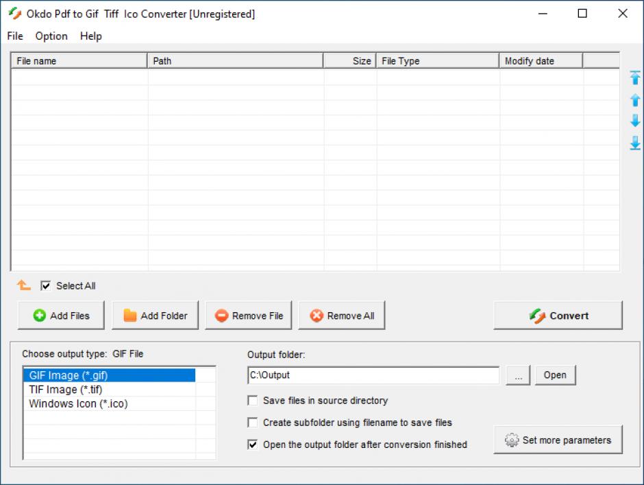 Okdo Pdf to Gif Tiff Ico Converter main screen