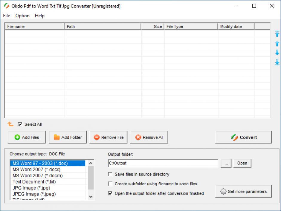 Okdo Pdf to Word Txt Tif Jpg Converter main screen