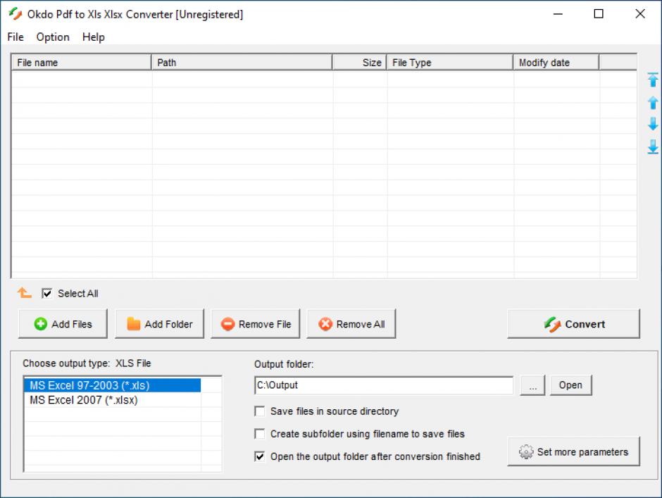 Okdo Pdf to Xls Xlsx Converter main screen