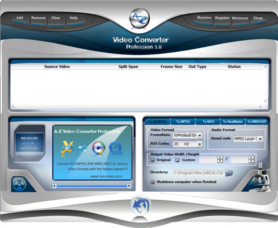 A-Z Video Converter Profession main screen