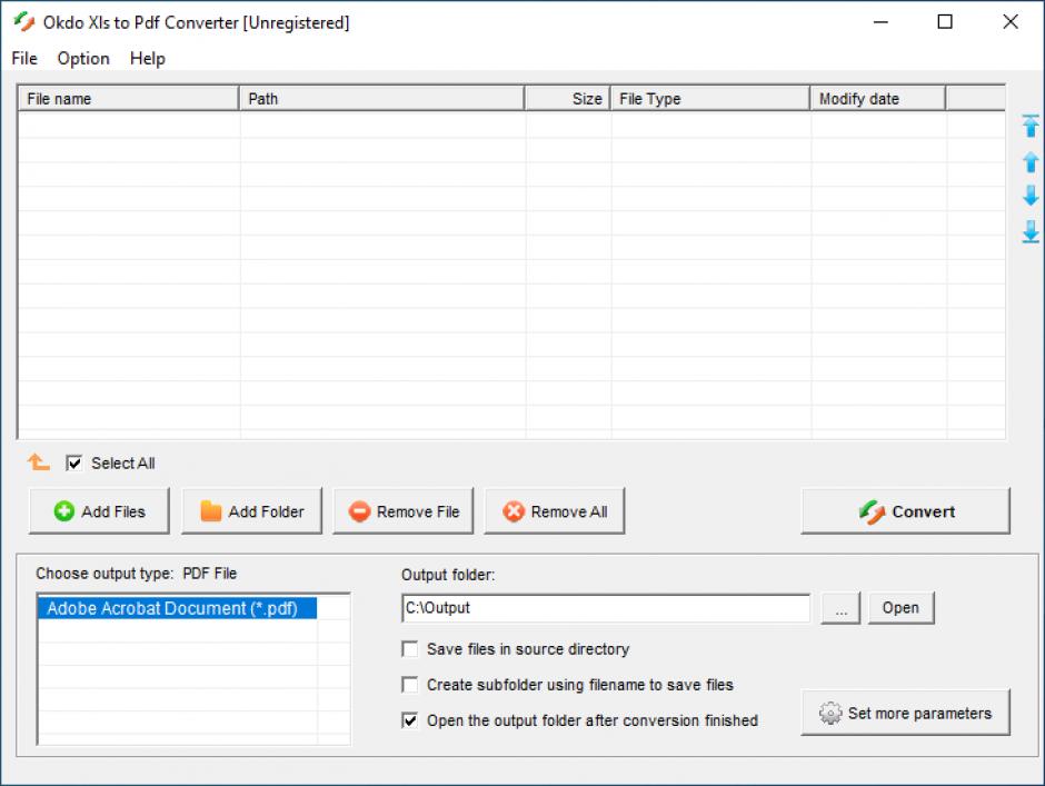 Okdo Xls to Pdf Converter main screen