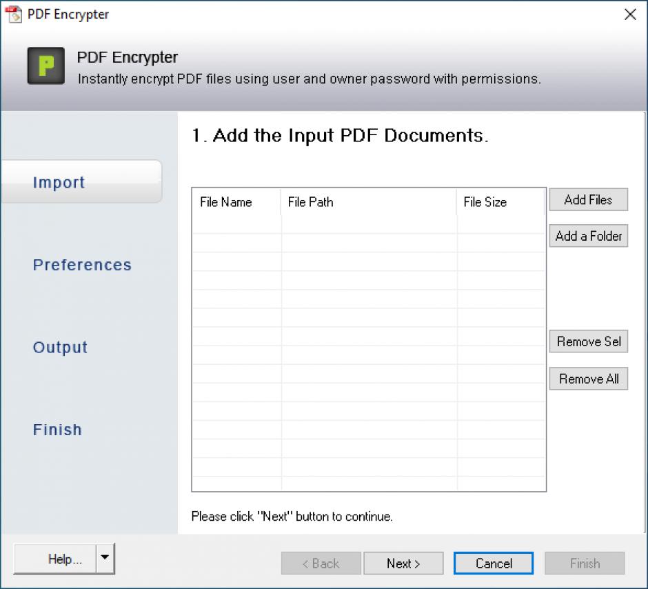 PDF Encrypter main screen