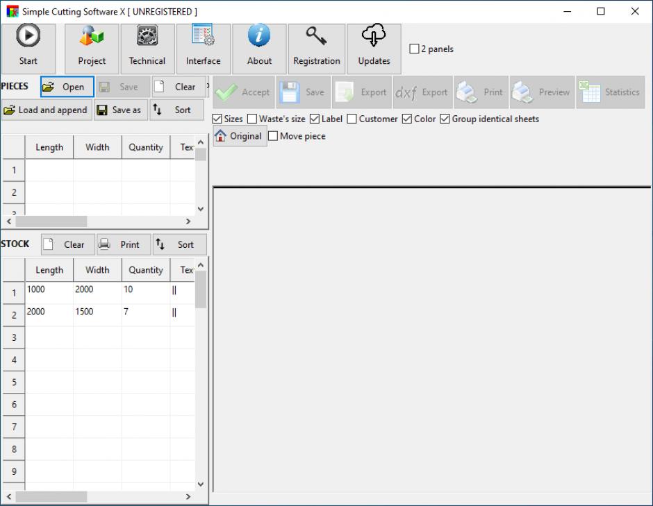 Simple Cutting Software X main screen