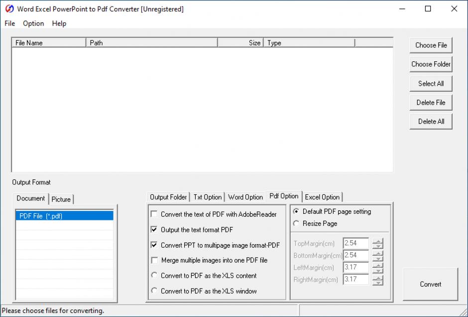 Word Excel PowerPoint to Pdf Converter main screen