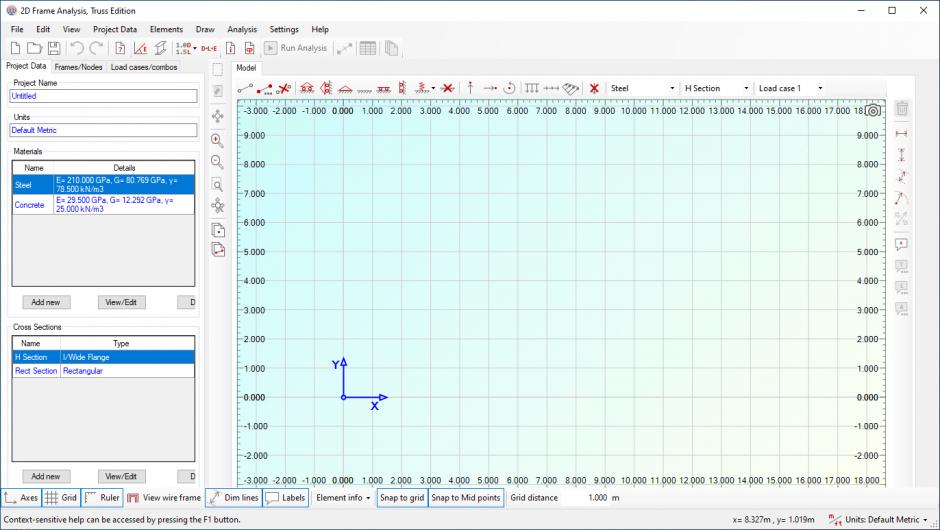2D Frame Analysis - Truss main screen