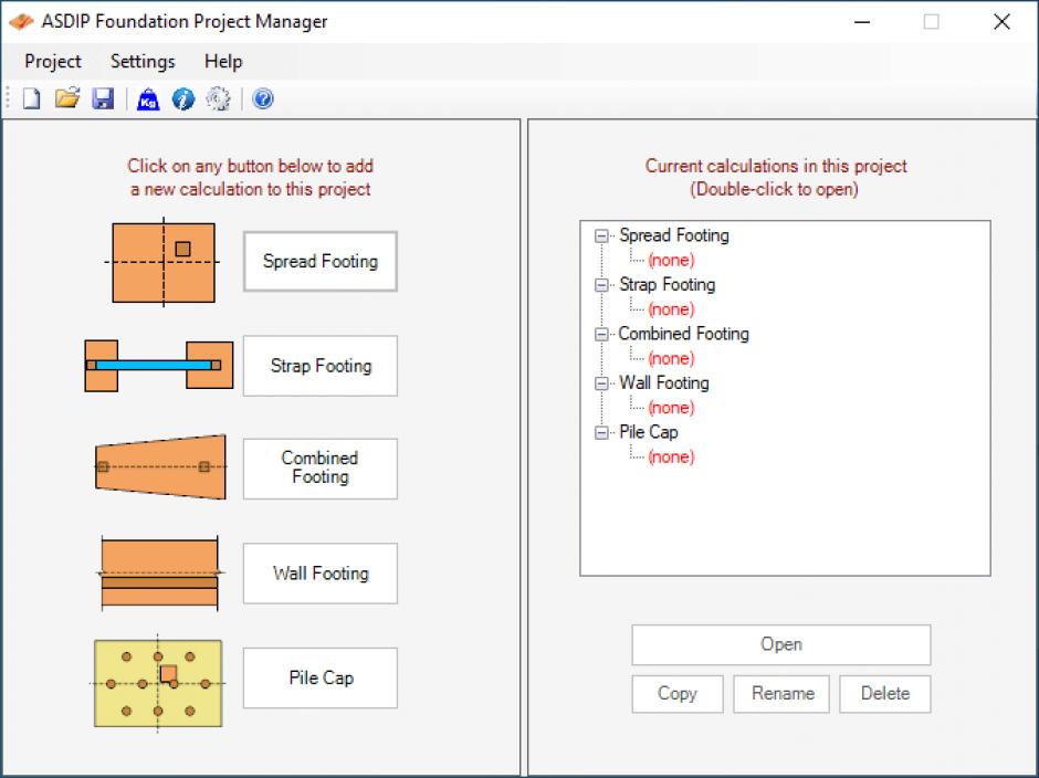 ASDIP Foundation main screen