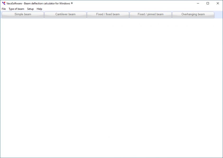 Beam deflection calculator main screen