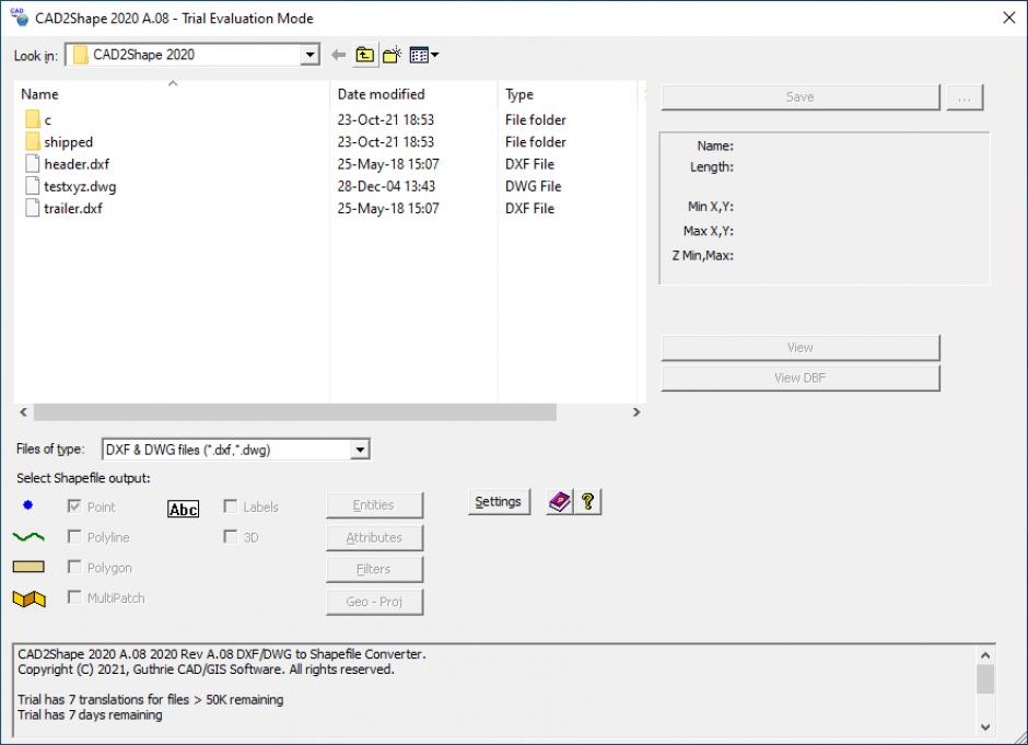 CAD2Shape 2020 main screen