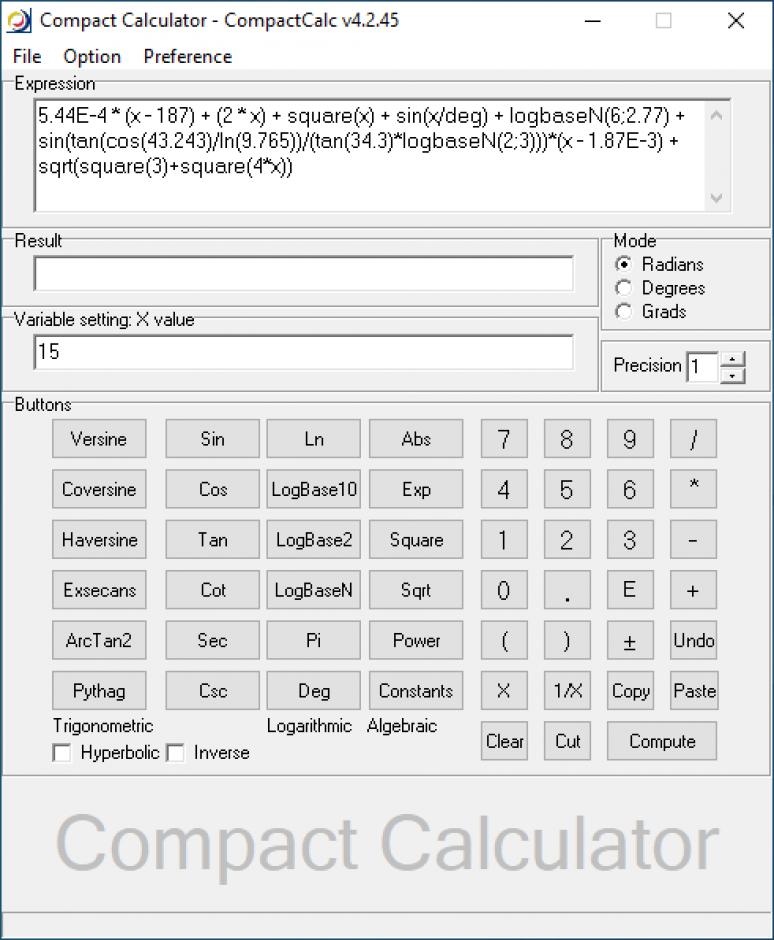 CompactCalc main screen