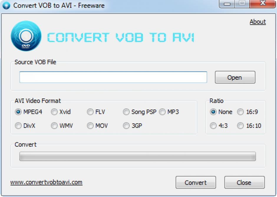 Convert VOB to AVI main screen