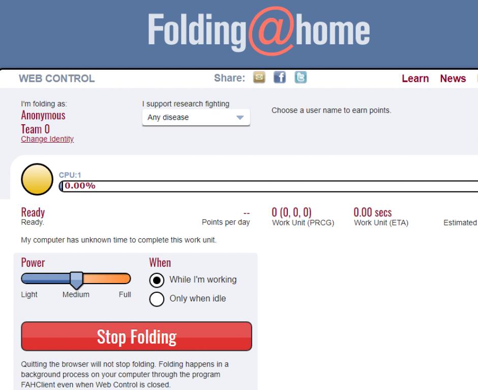 Folding@home main screen