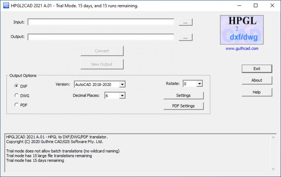 Hpgl2CAD 2021 main screen