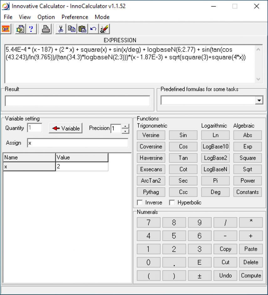 InnoCalculator main screen