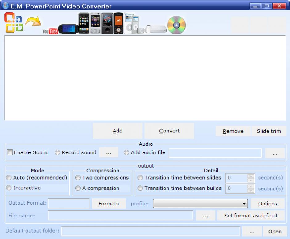 E.M. PowerPoint Video Converter main screen
