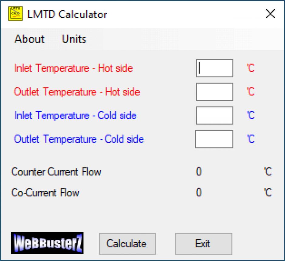 LMTD Calculator main screen