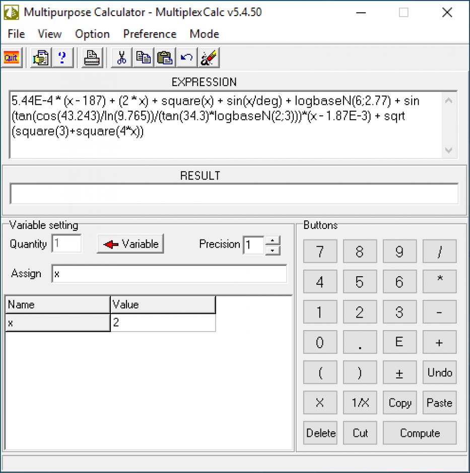 MultiplexCalc main screen