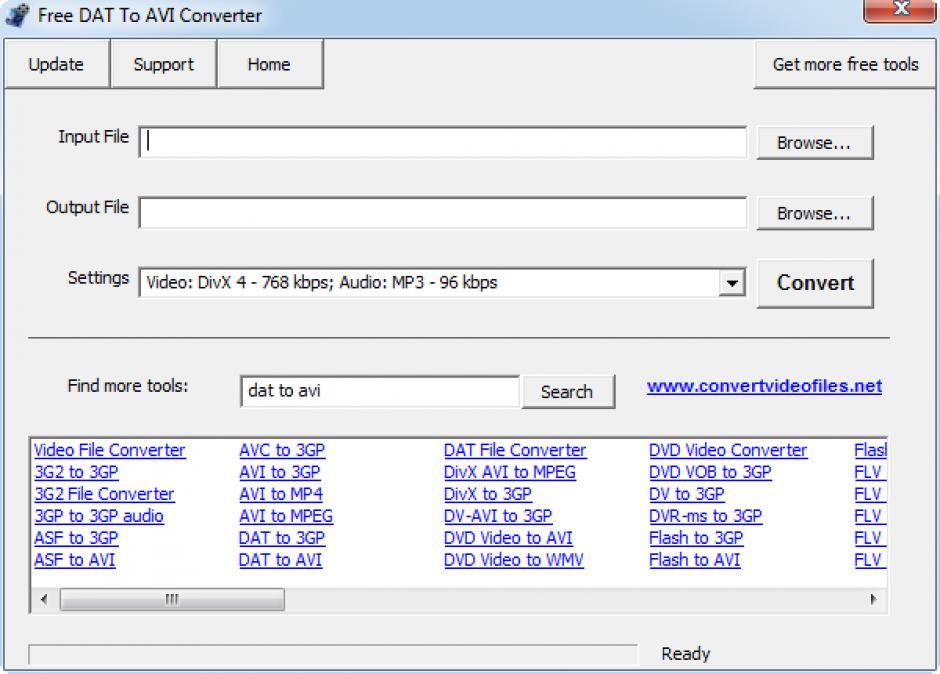 Free DAT To AVI Converter main screen