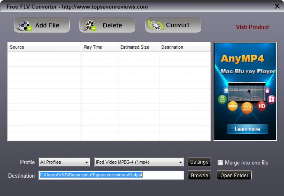 Free FLV Converter main screen