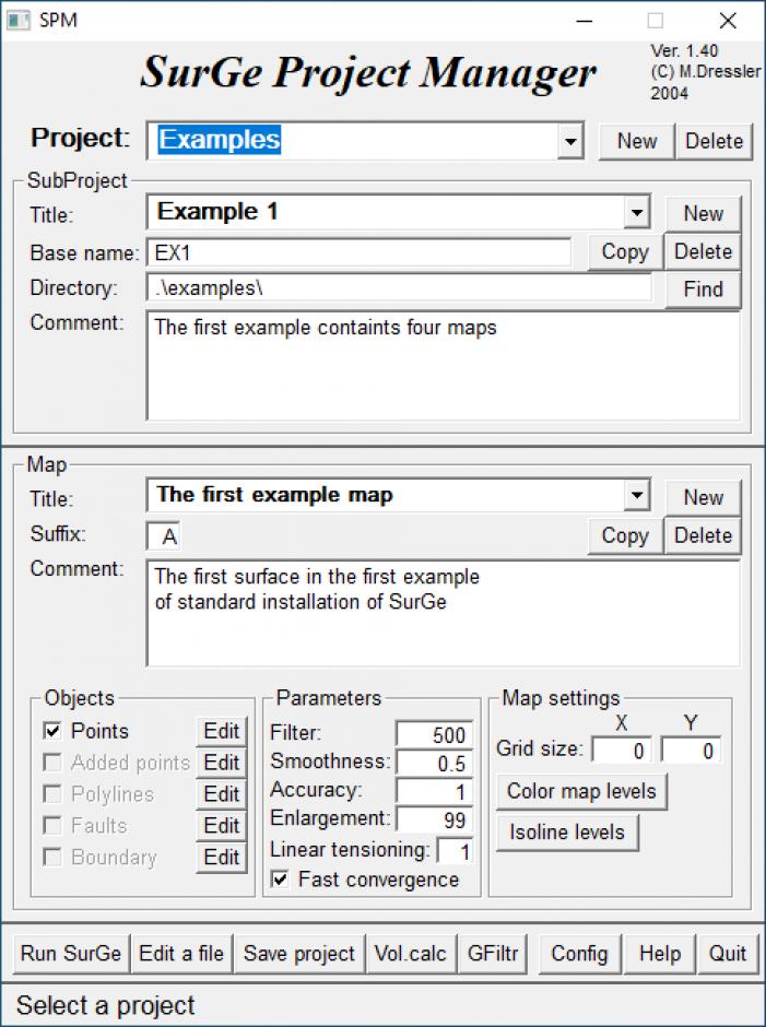 SurGe Project Manager main screen