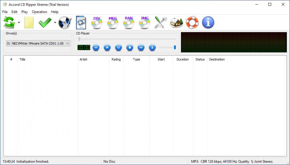 Accord CD Ripper Xtreme main screen