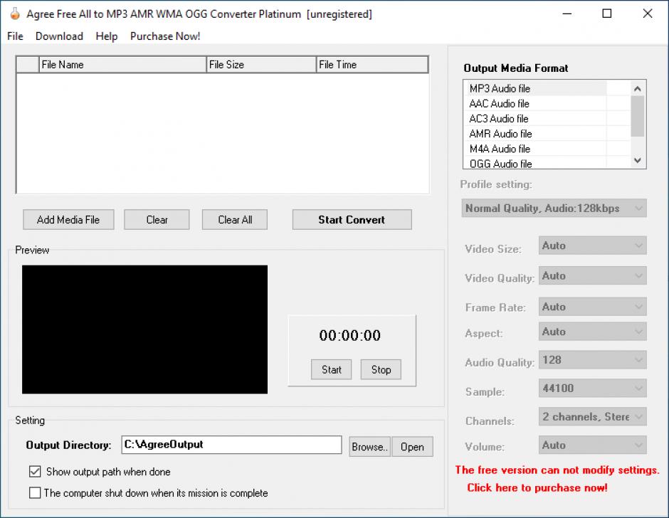 Agree Free All to MP3 AMR WMA OGG Converter Platinum main screen