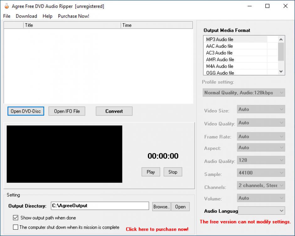 Agree Free DVD Audio Ripper main screen