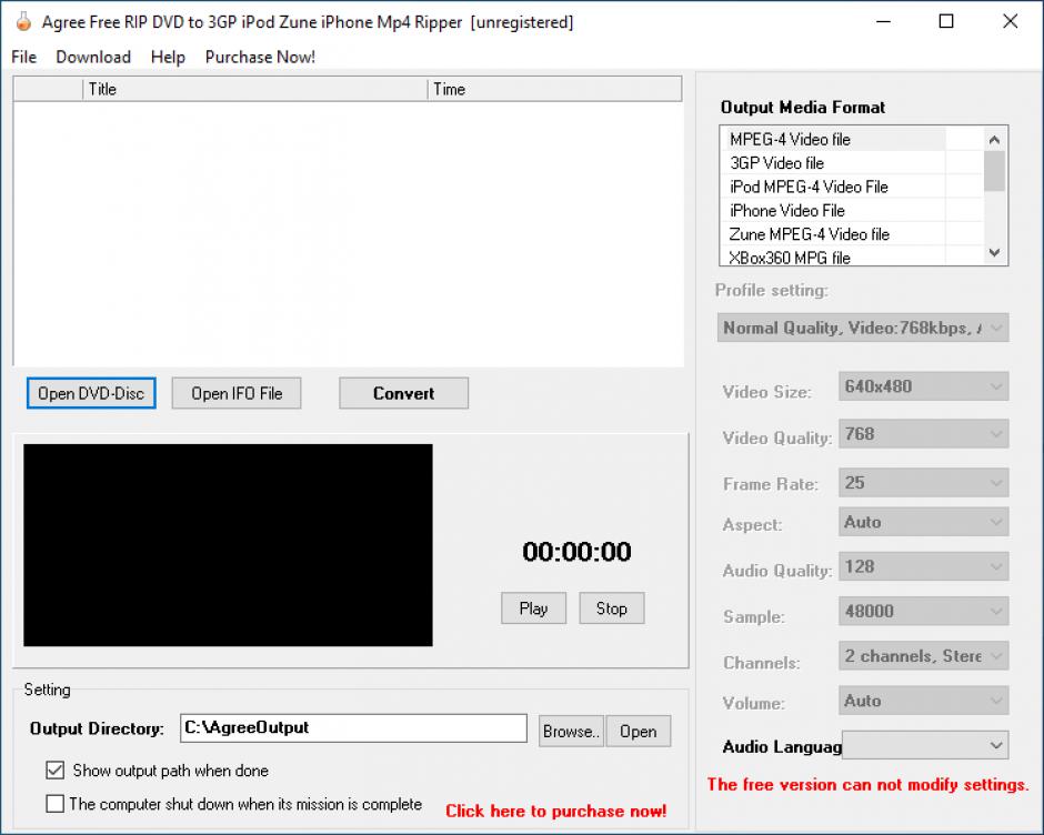 Agree Free RIP DVD to 3GP iPod Zune iPhone Mp4 Ripper main screen