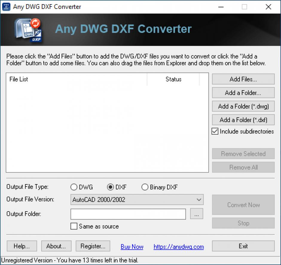 Any DWG DXF Converter main screen