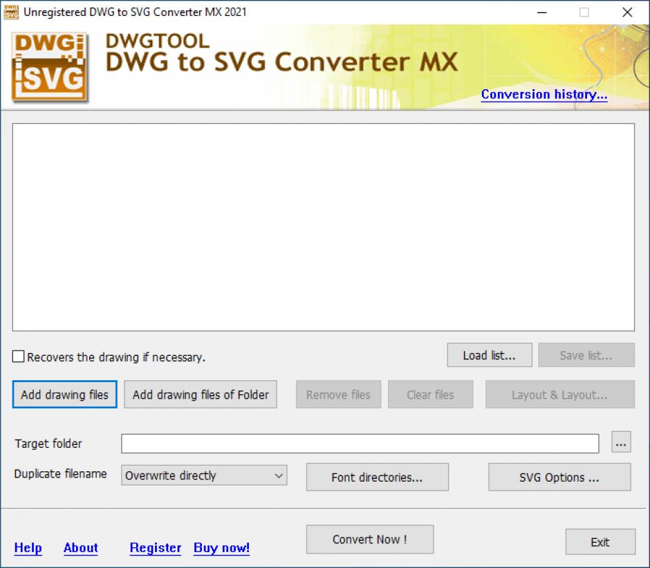 DWG to SVG Converter MX 2021 main screen
