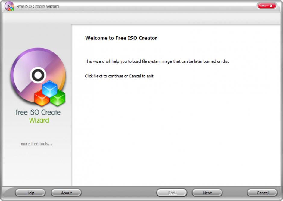 Free ISO Create Wizard main screen