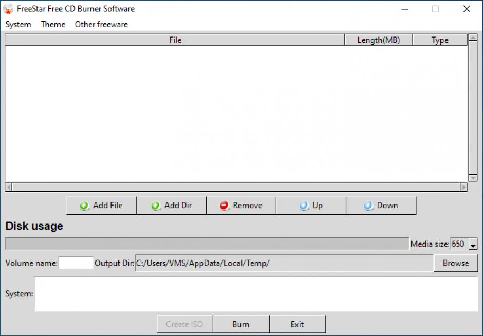 FreeStar CD Burner Software main screen