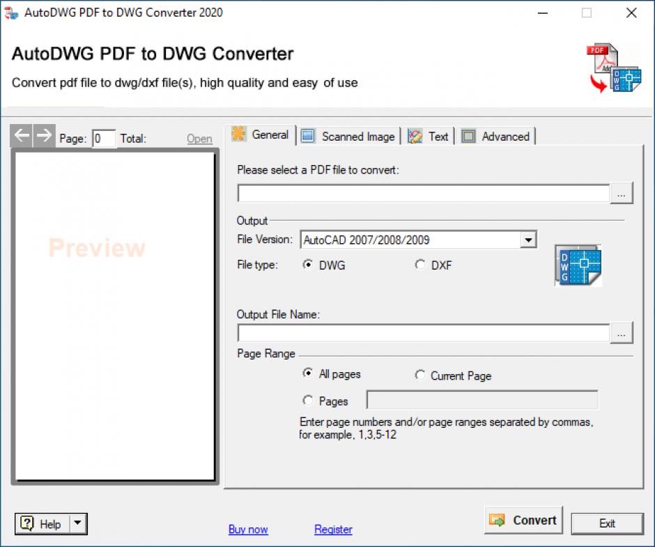 PDF to DWG Converter 2020 main screen