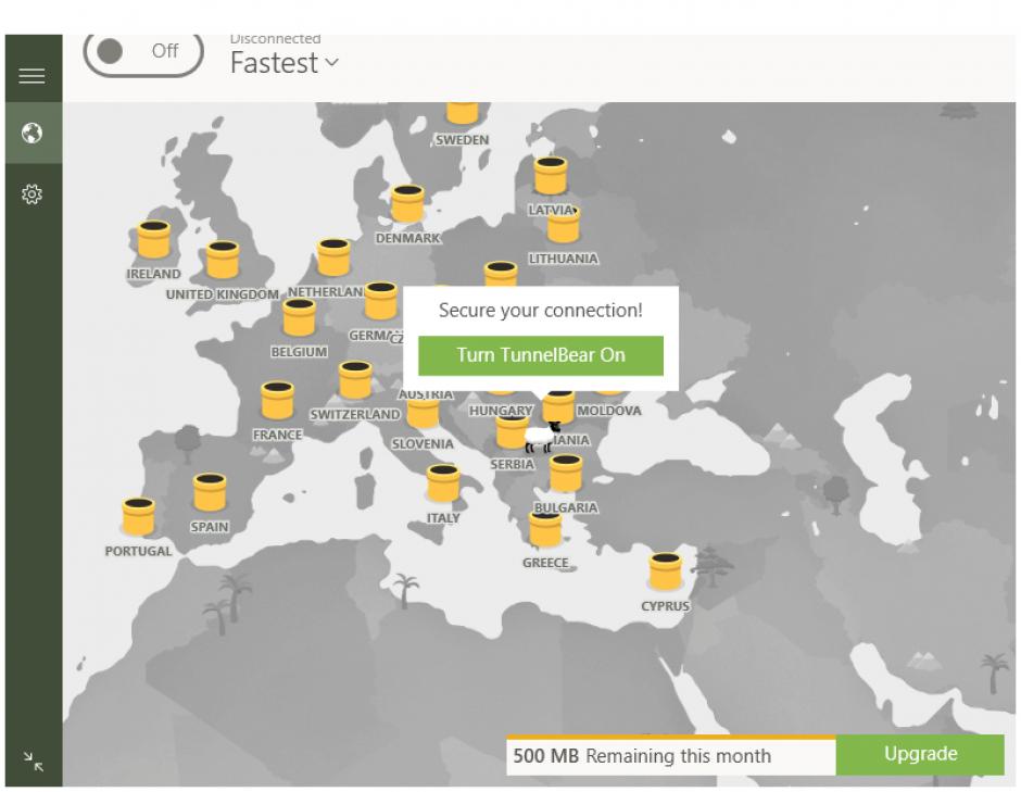 TunnelBear main screen