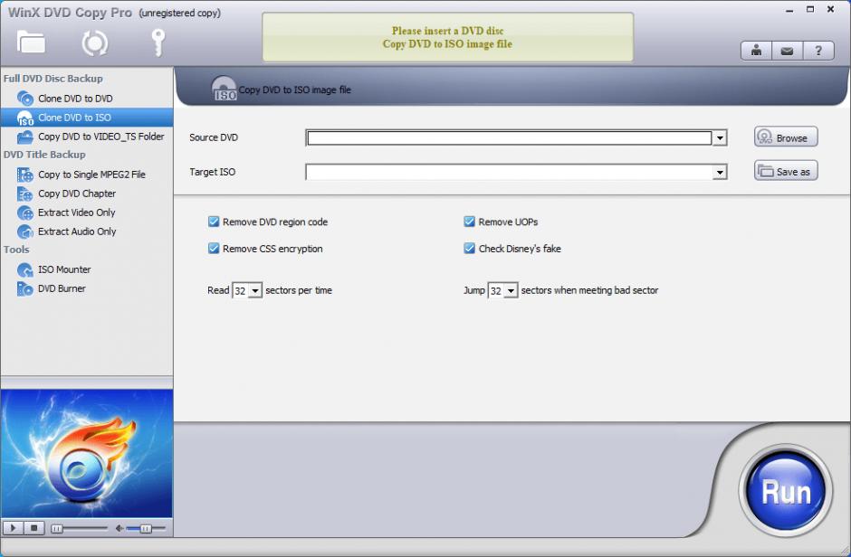 WinX DVD Copy Pro main screen