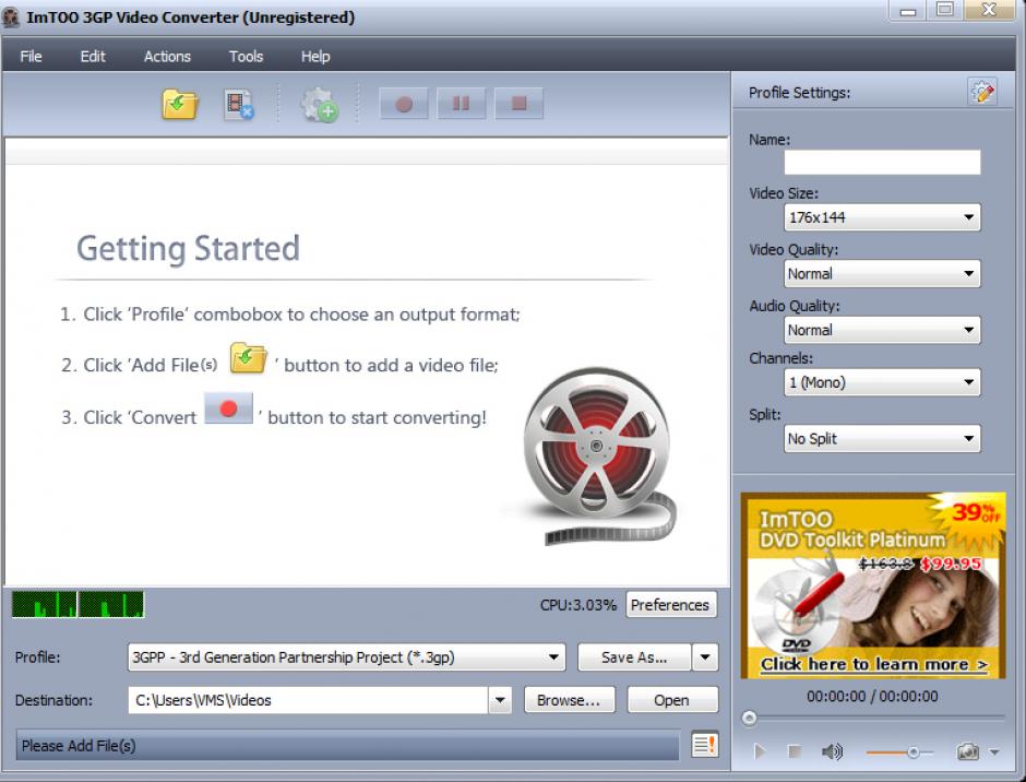 ImTOO 3GP Video Converter main screen